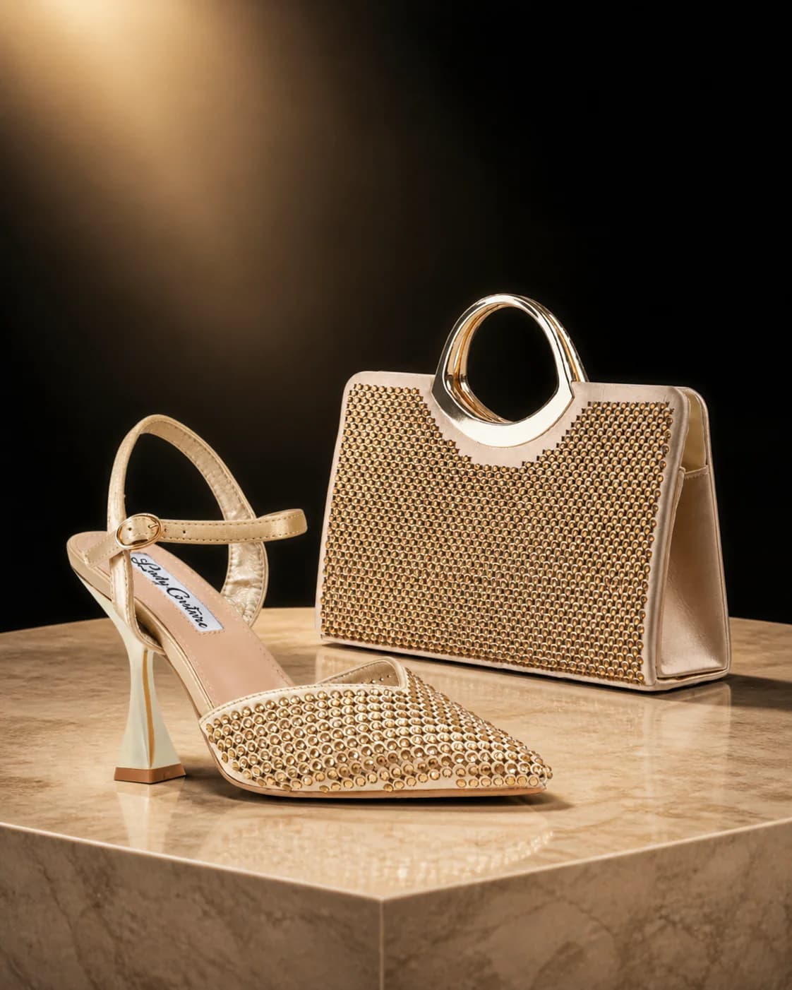 Tango Gold matching slingback shoe and structured evening bag